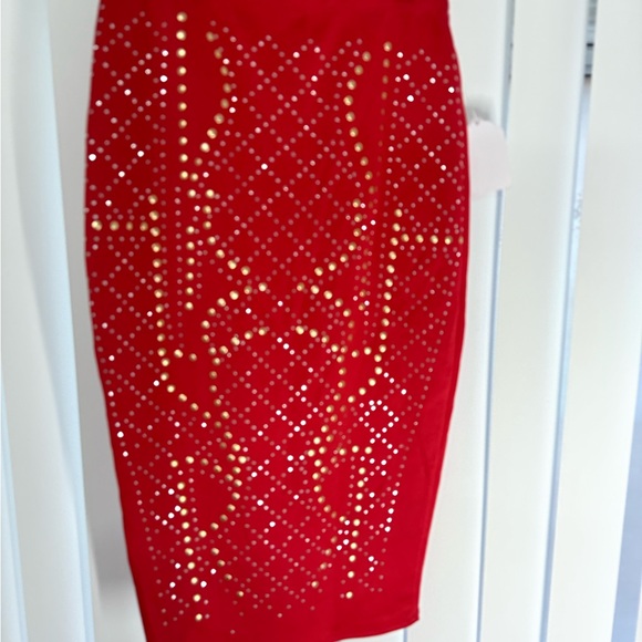Axist Red Maxi Skirt with Gold Accents - Picture 12 of 12